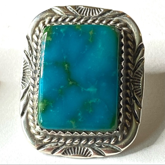 Navajo Sterling Silver Turquoise Will Denetdale Pierced Earrings Post - Picture 3 of 8